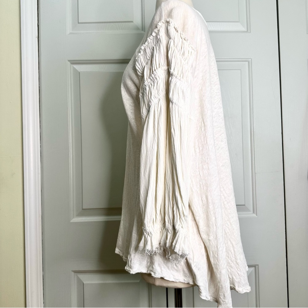 Free People Oversized Linen Cotton Blend Ruched Long Sleeves Top Sz Large - Picture 8 of 14